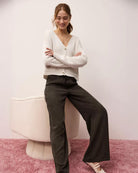wide leg soft denim pant in brown