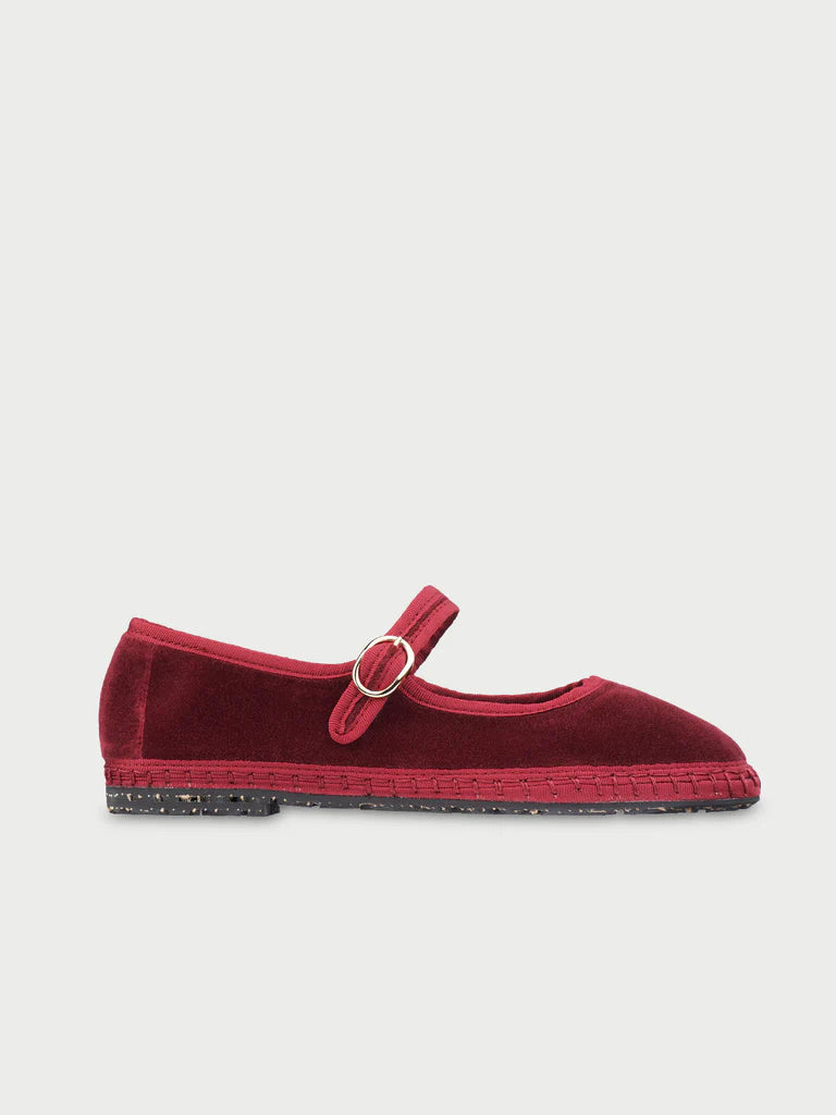 red velvet mary jane flats