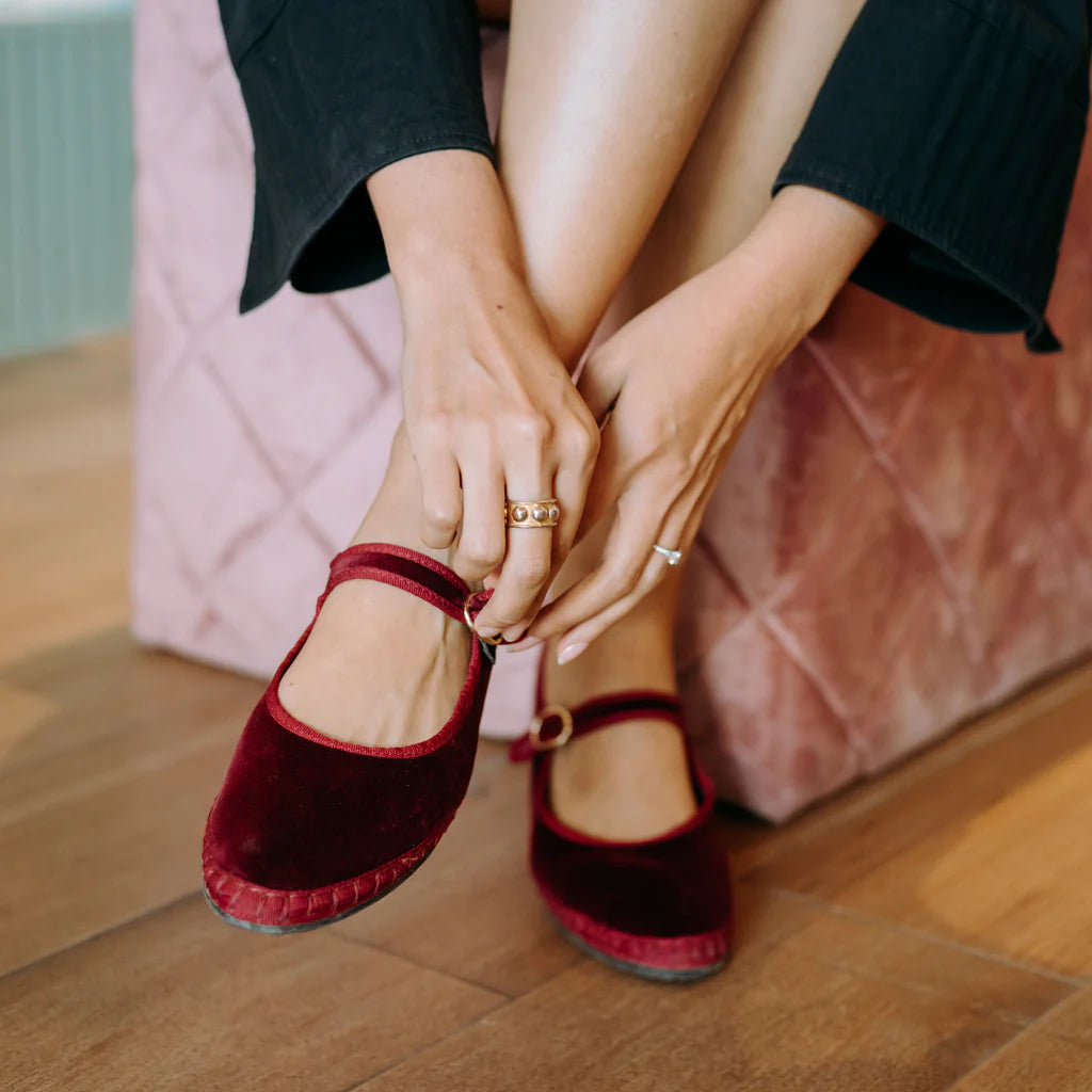 red velvet mary jane flats