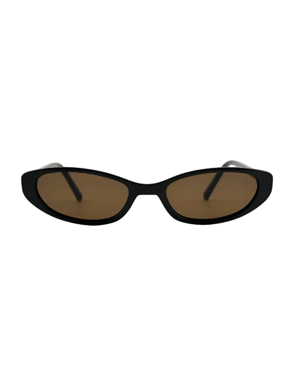 thin oval sunglasses in dark brown