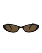 thin oval sunglasses in dark brown