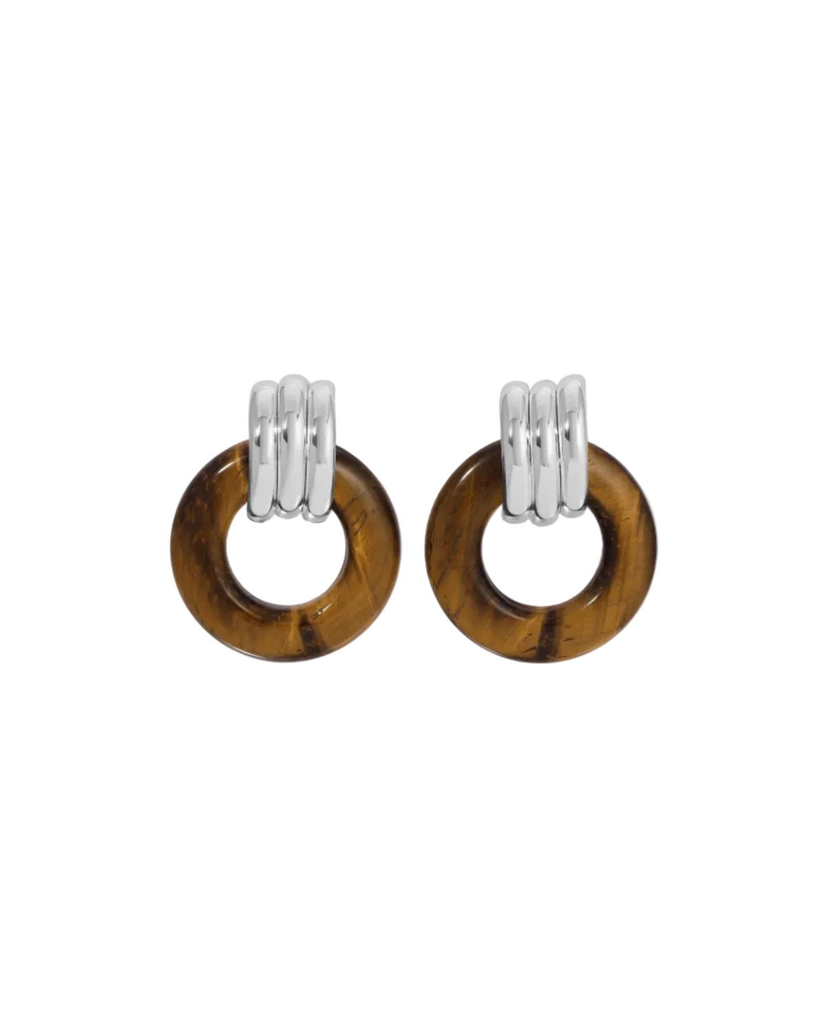 silver knot earring with brown hoop