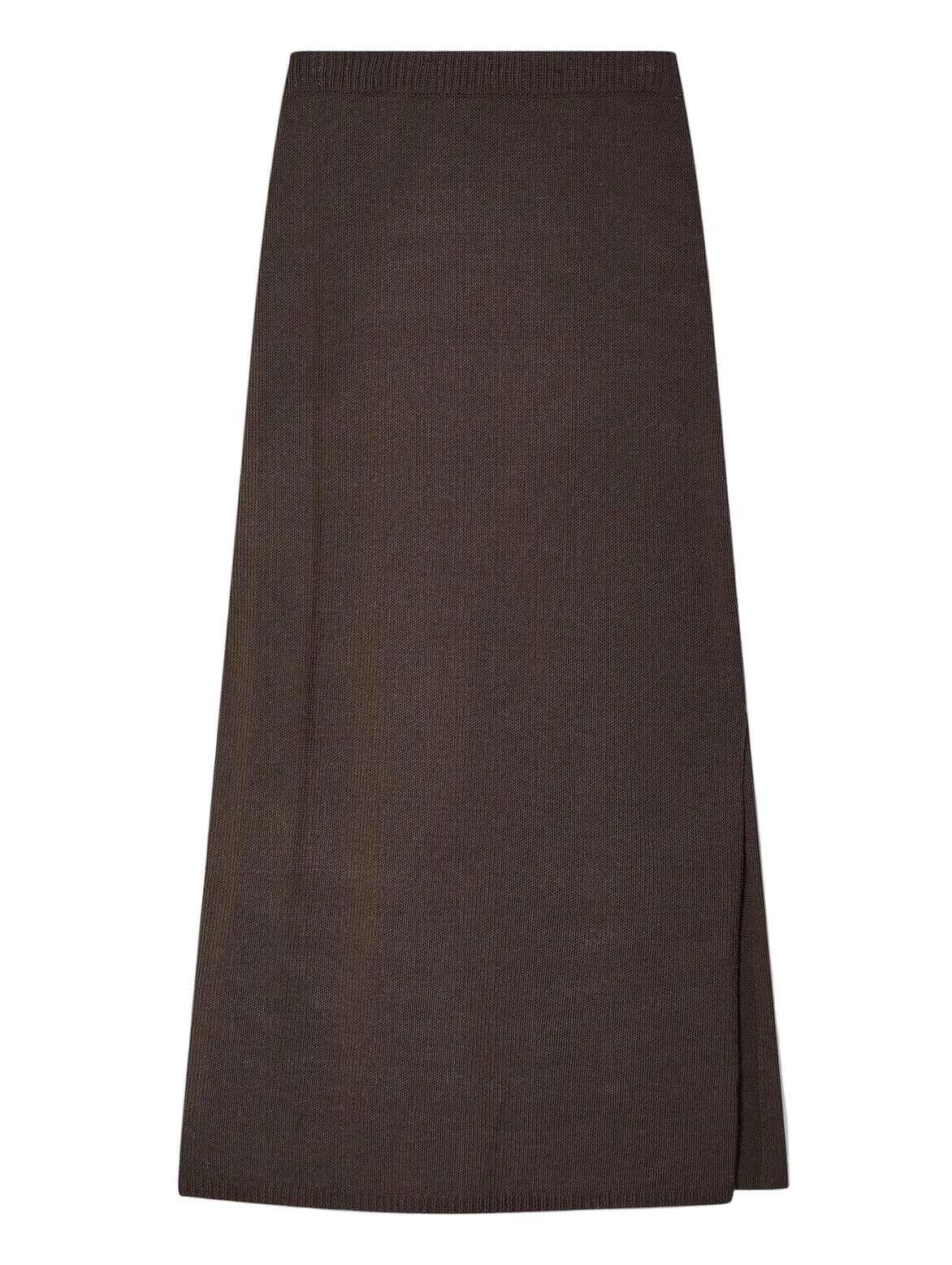 brown knit midi skirt with a slit