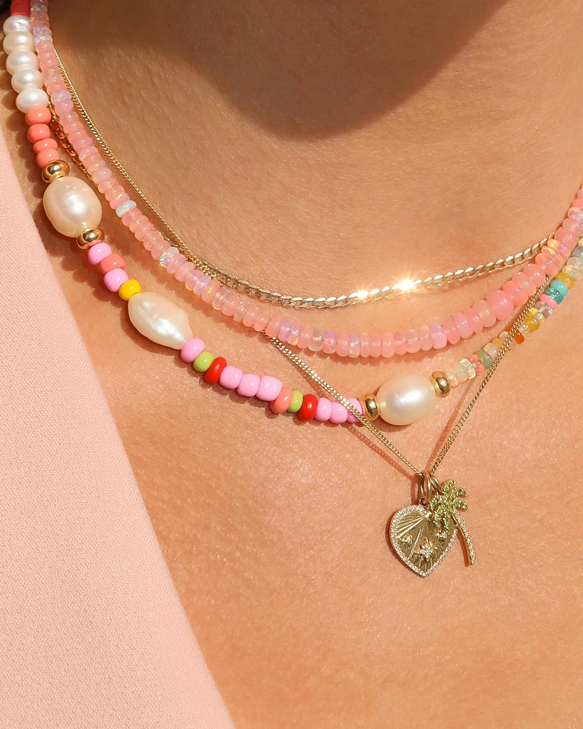 beaded necklaces with colorful beads and pearls