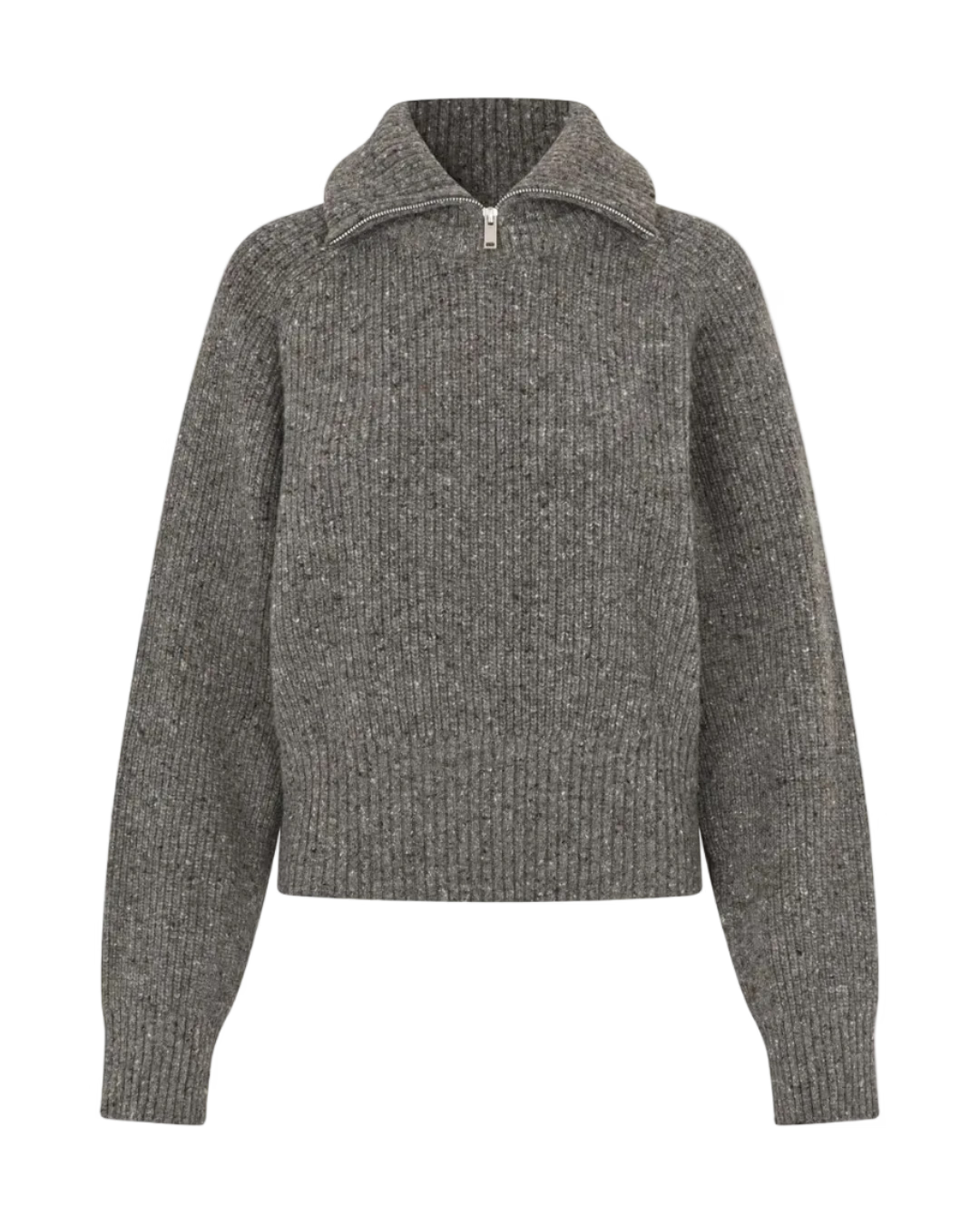 grey knit zip turtleneck