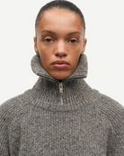 grey knit zip turtleneck sweater