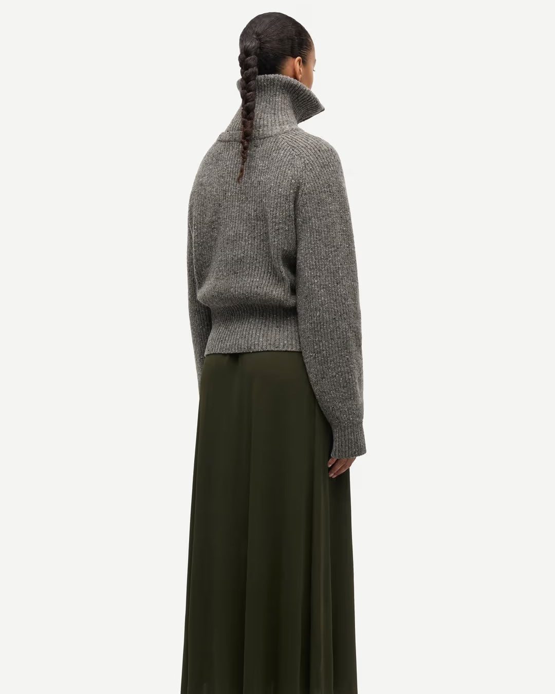 grey knit zip turtleneck sweater