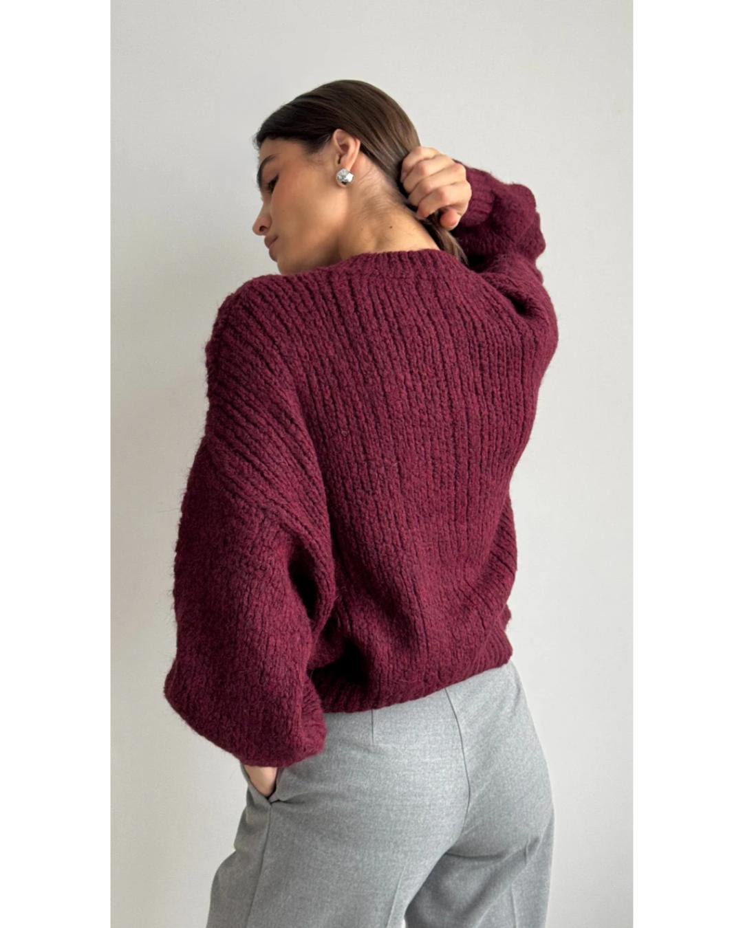 cable knit sweater in bordeaux