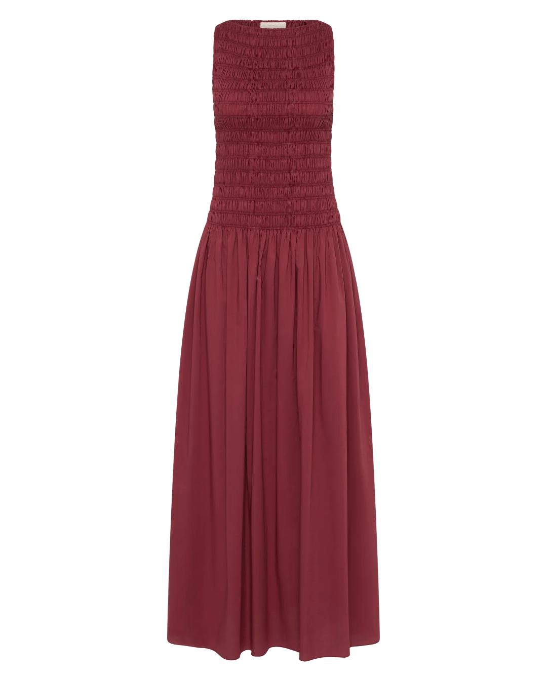 midi sleeveless dress in a deep red/pink