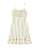 mini dress in cream with green stripes