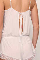 white satin and lace romper pajamas