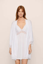 white silk and lace short robe