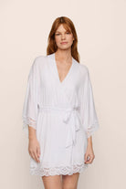 white silk and lace short robe