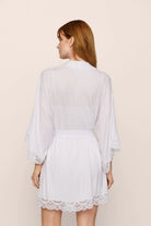 white silk and lace short robe