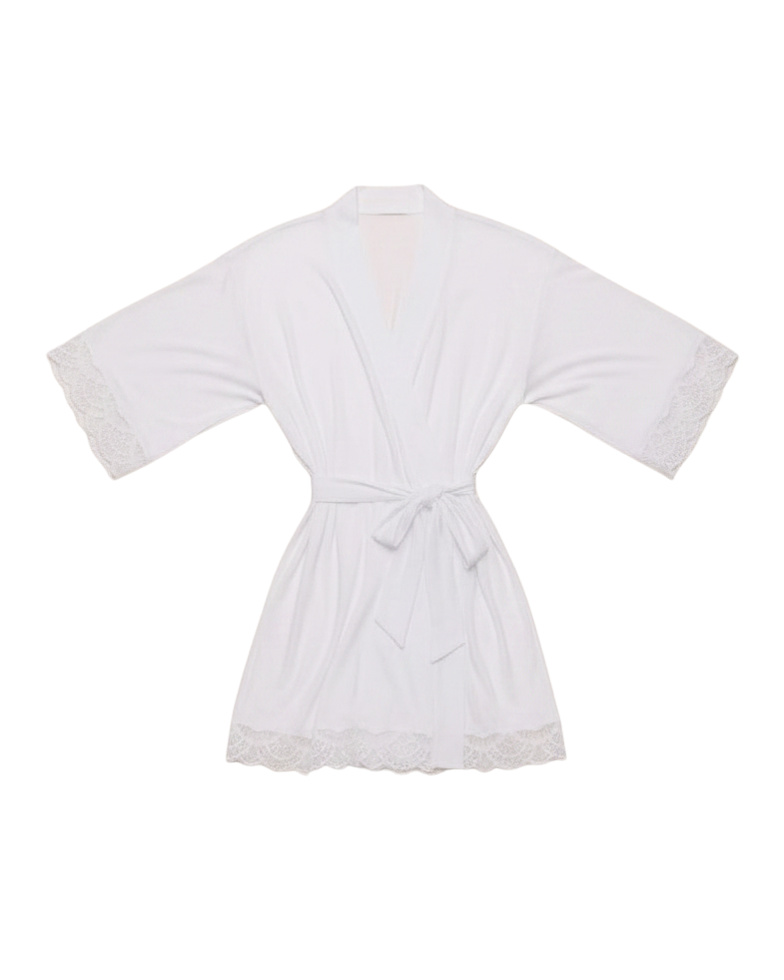 white silk and lace short robe