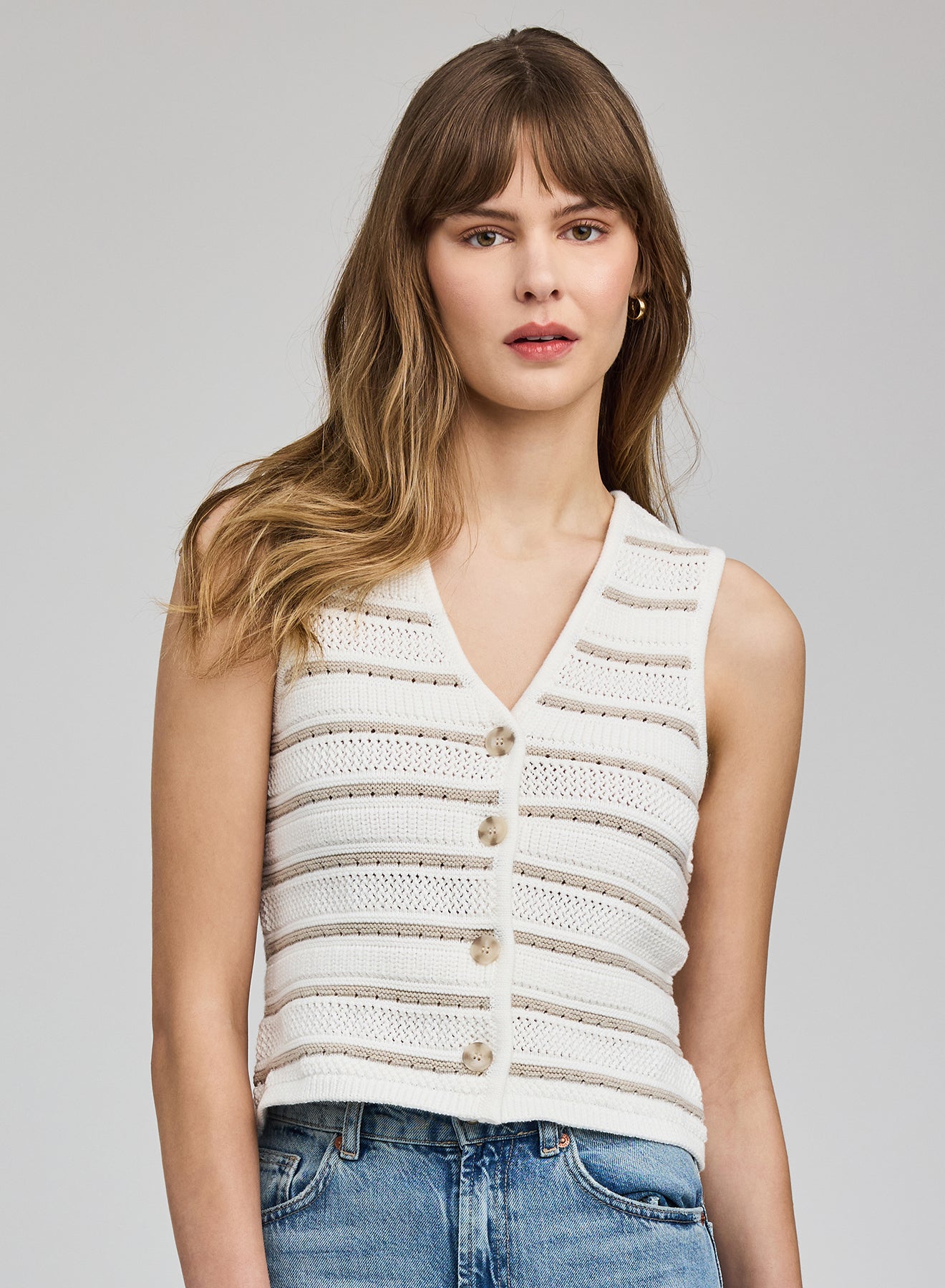 knit vest in cream and tan stripes