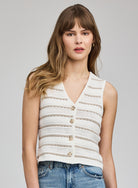 knit vest in cream and tan stripes