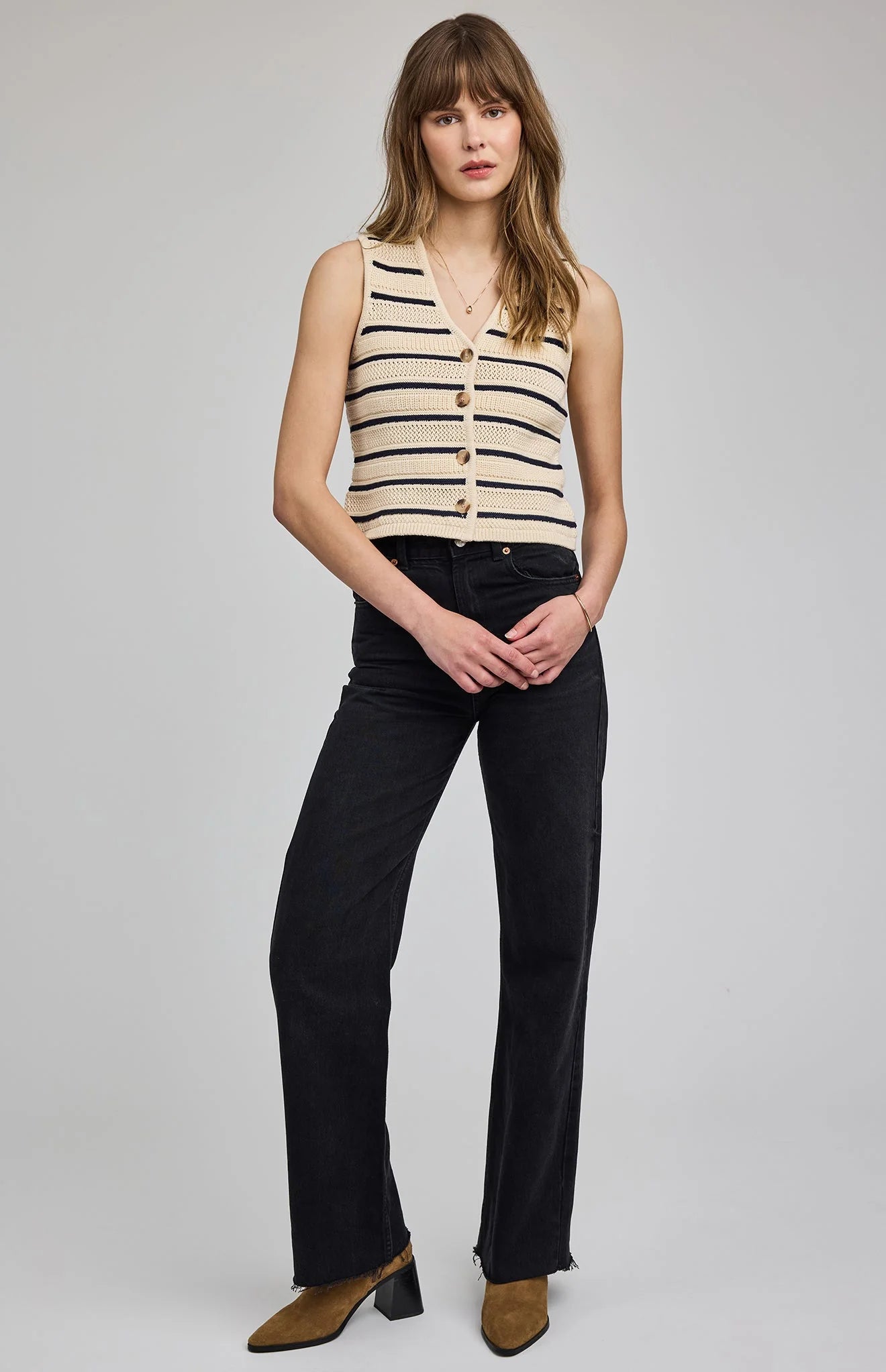 knit vest in cream and black stripes 