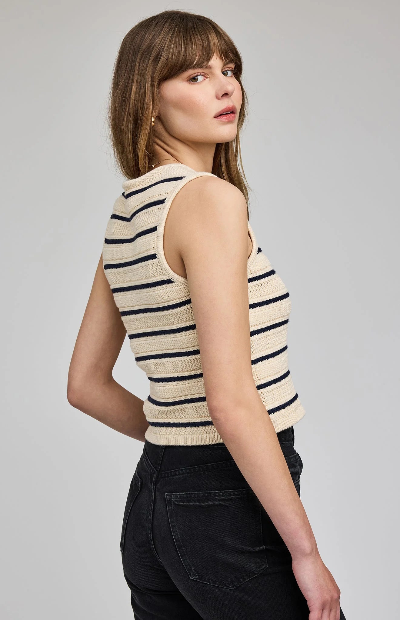 knit vest in cream and black stripes 