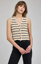 knit vest in cream and black stripes 