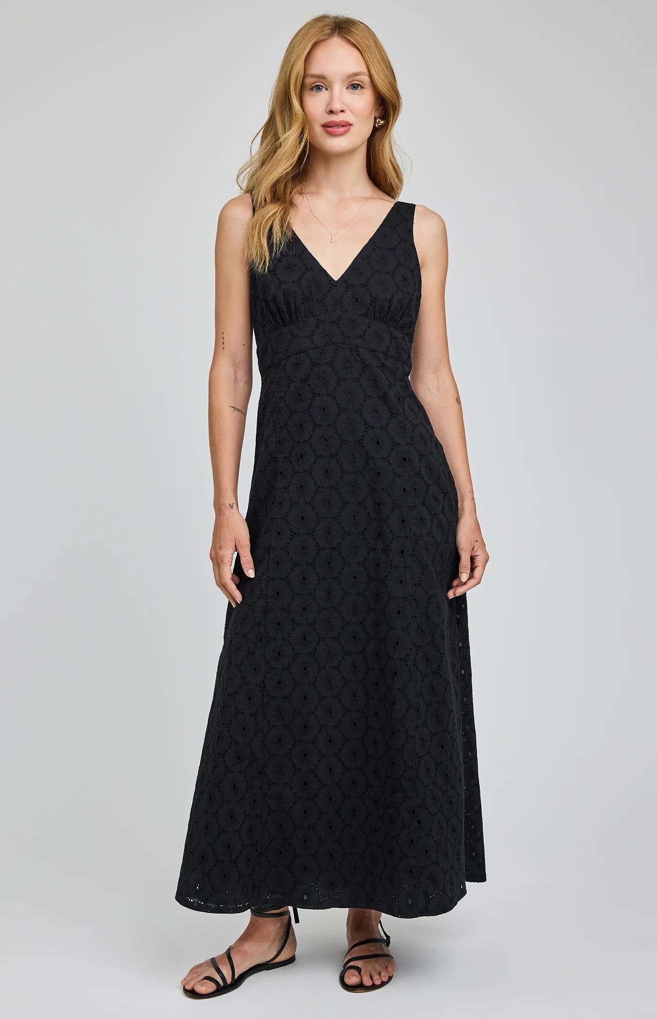 black maxi eyelet dress