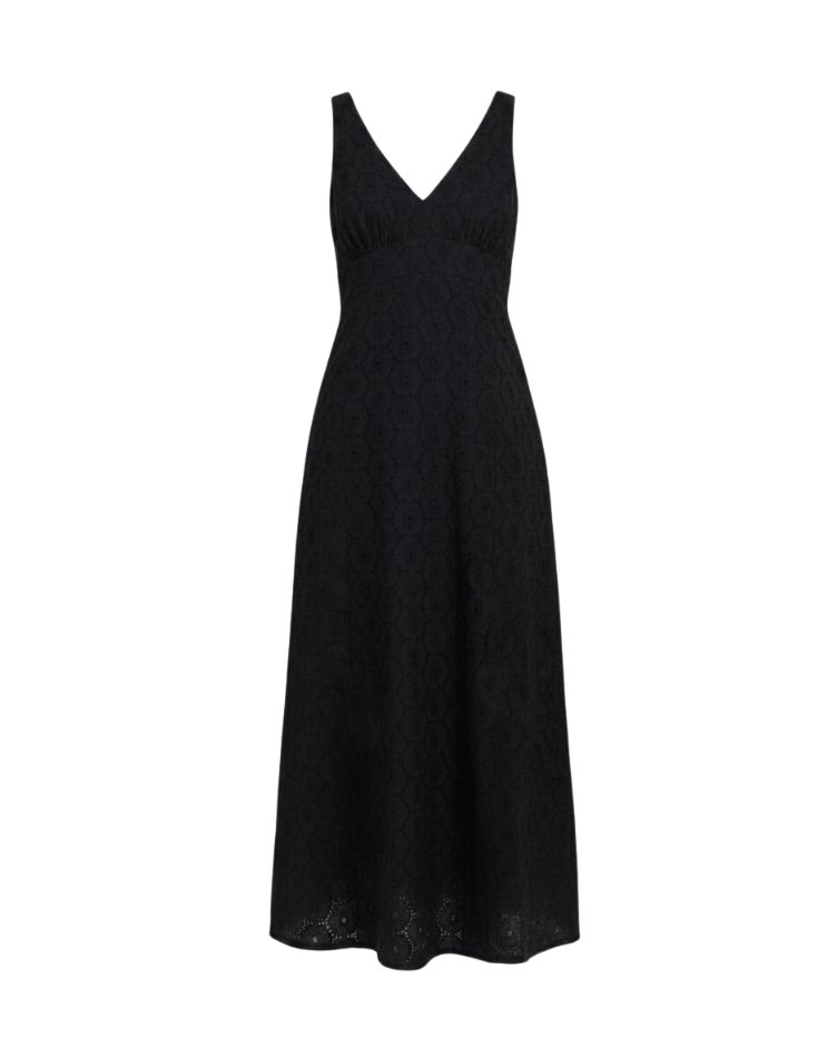 black maxi eyelet dress