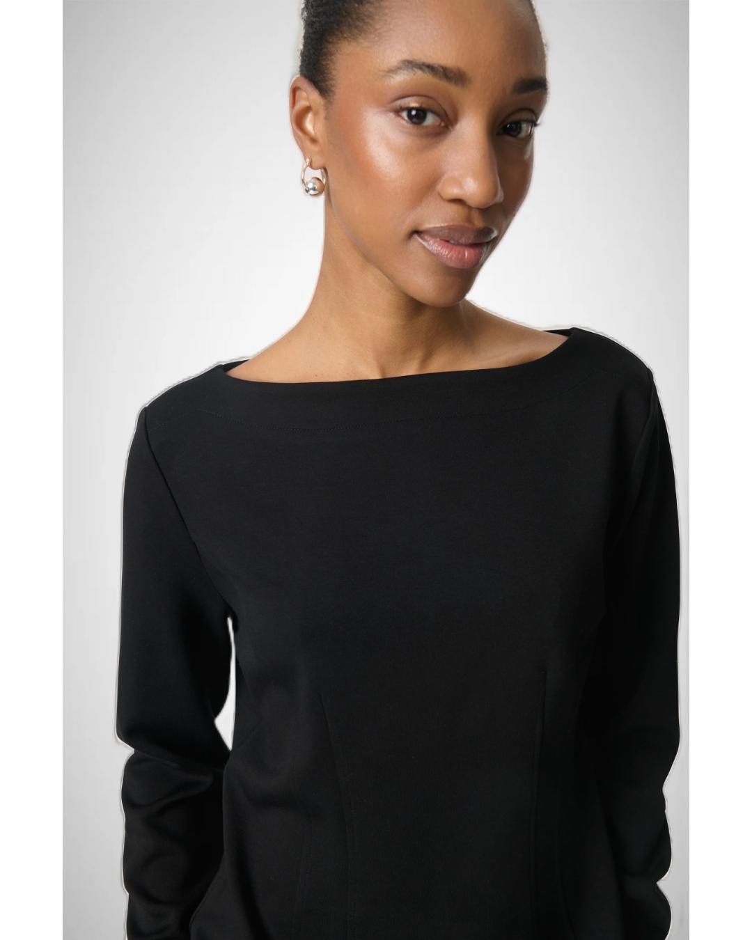 black boatneck shirt