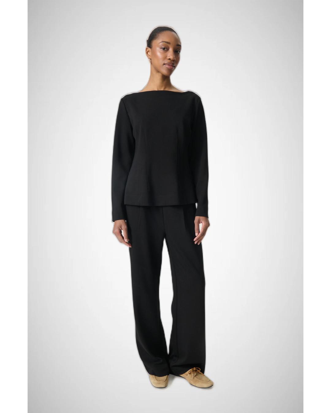 black boatneck shirt