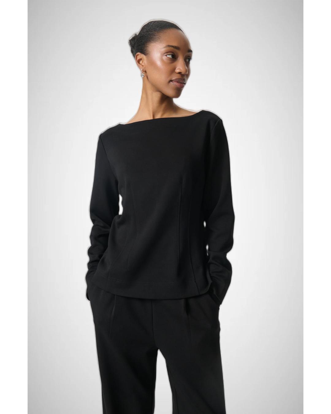 black boatneck shirt
