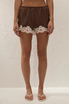 lace short in brown with lace on bottom