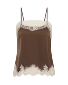 brown cami top with white lace