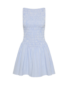 blue and white mini dress