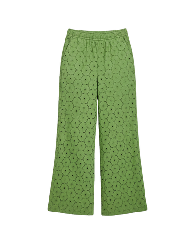 green eyelet pant
