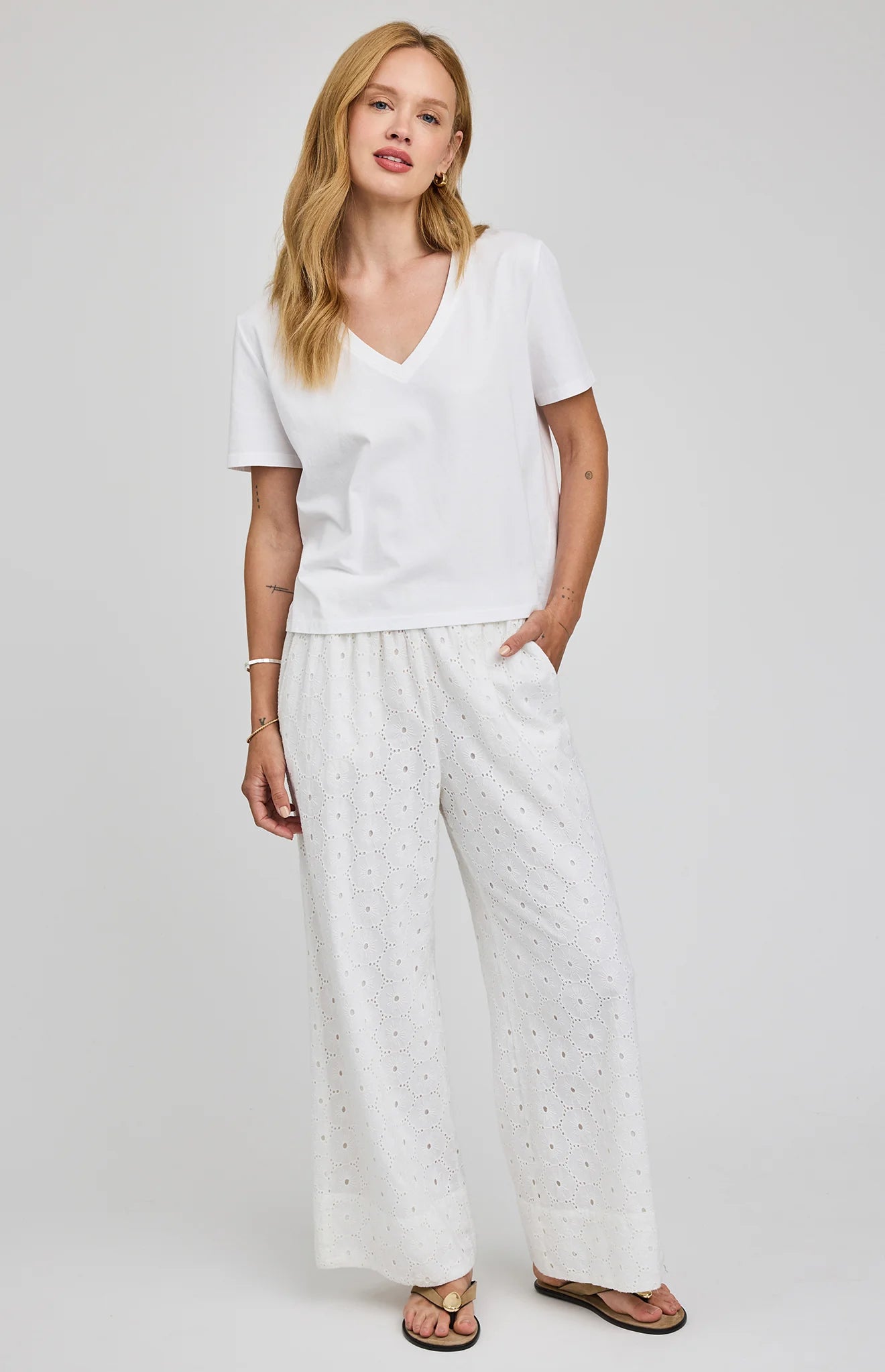 white eyelet pant