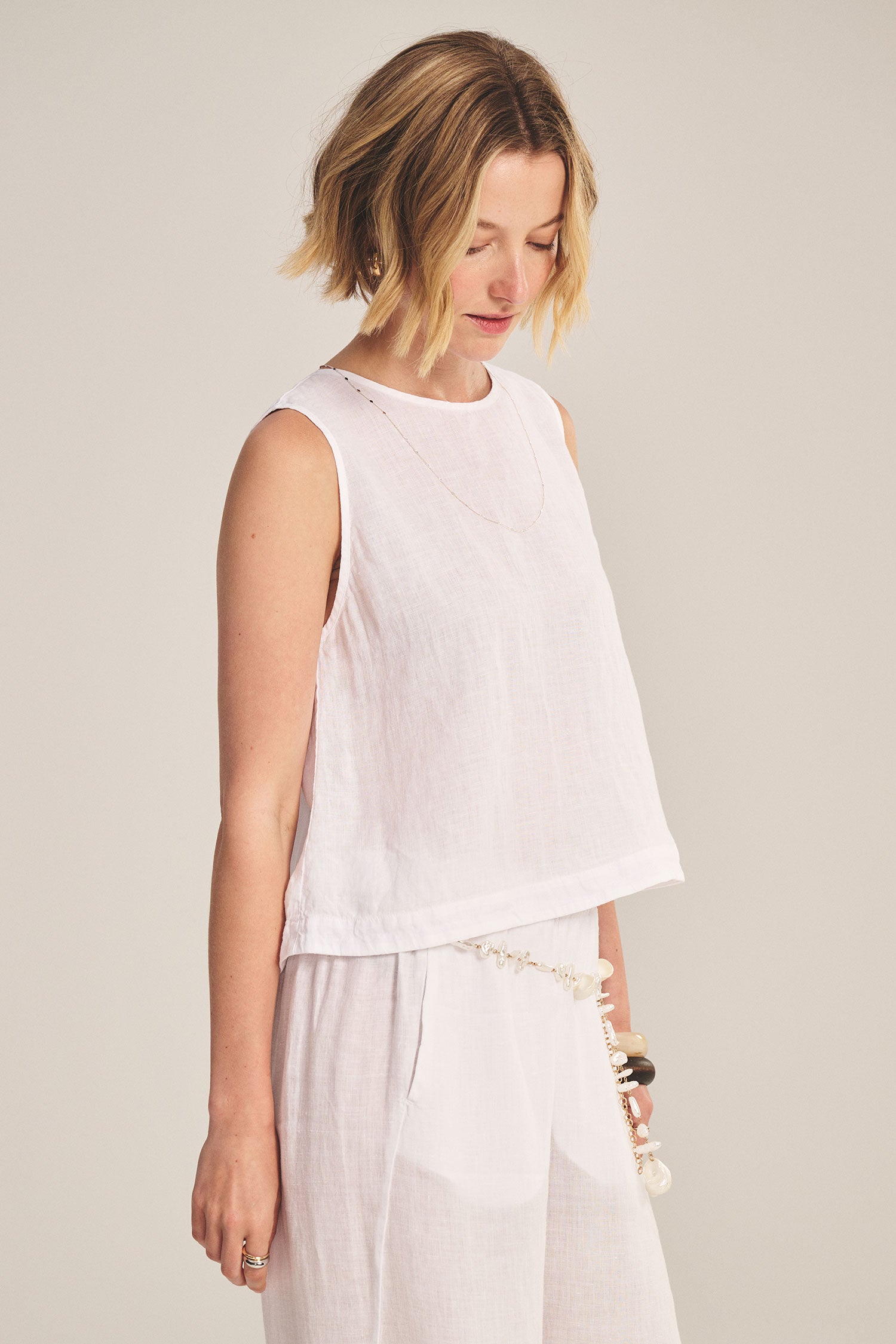 white linen tank top