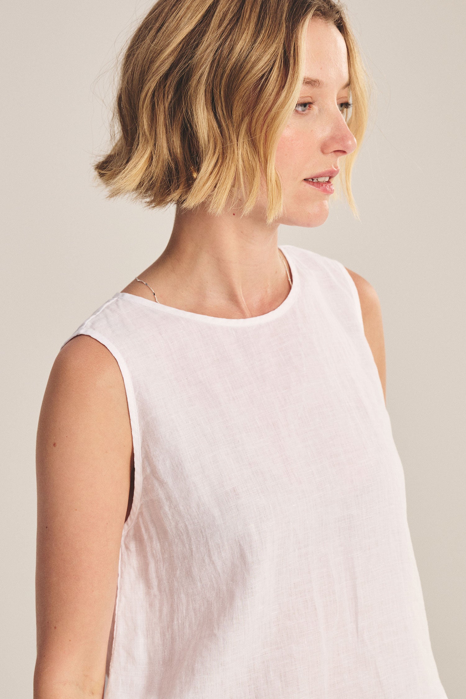 white linen tank top