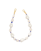blue bead and pearl phone wristlet