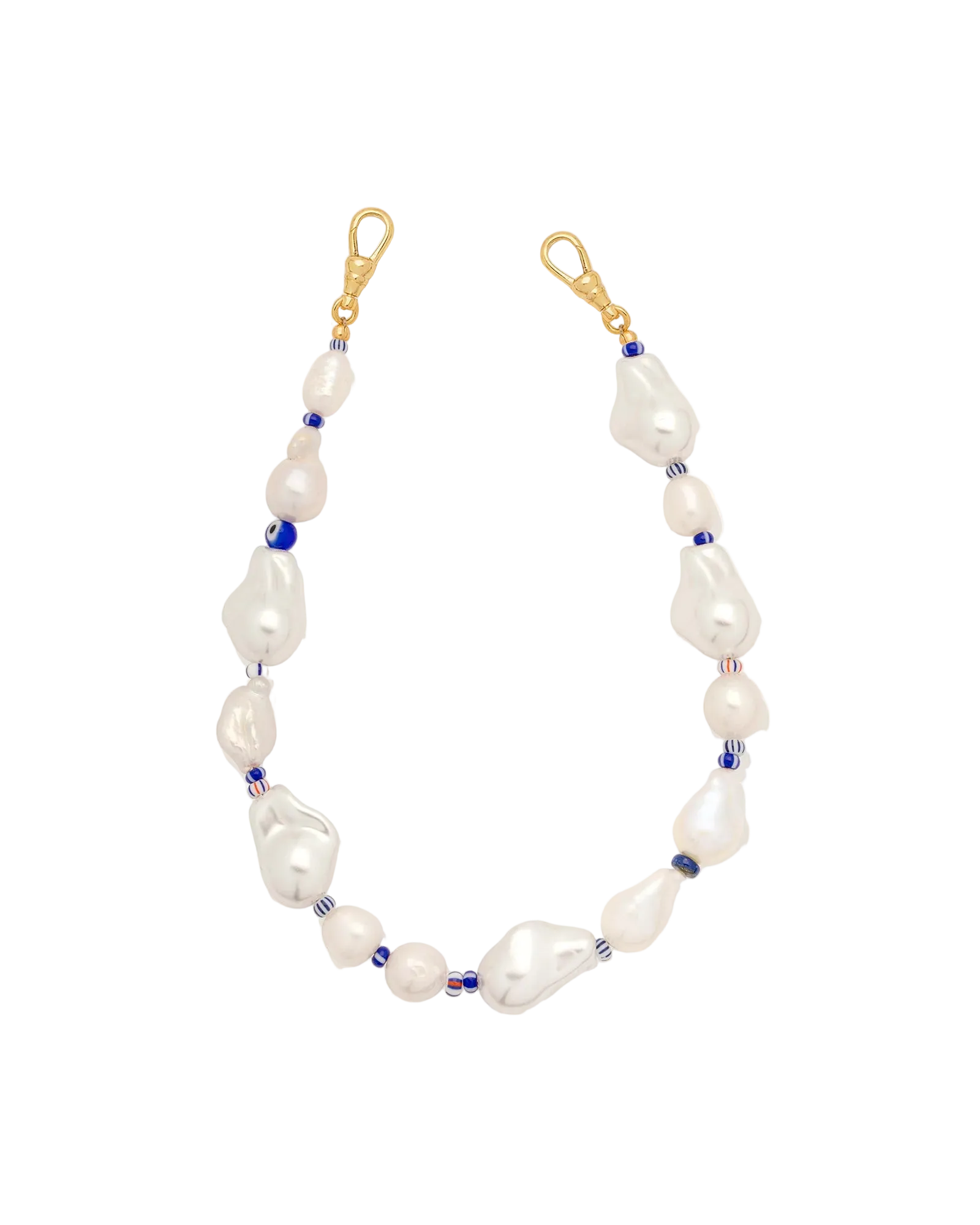 blue bead and pearl phone wristlet