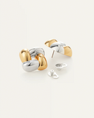 accent earring in a woven design with silver and gold