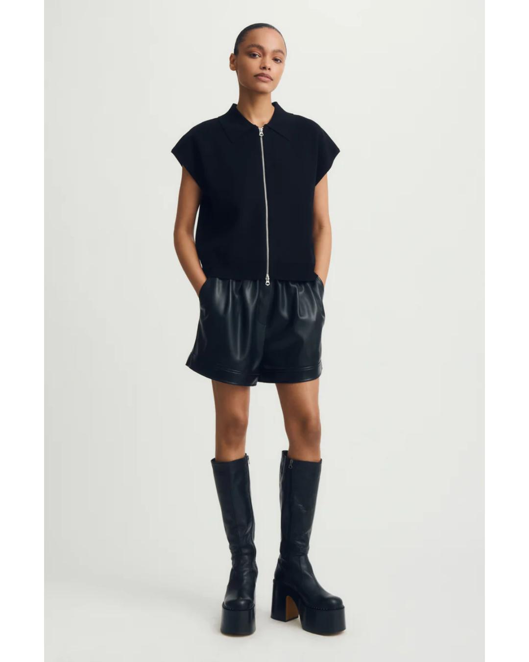 black short sleeve ziip up