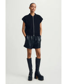 black short sleeve ziip up