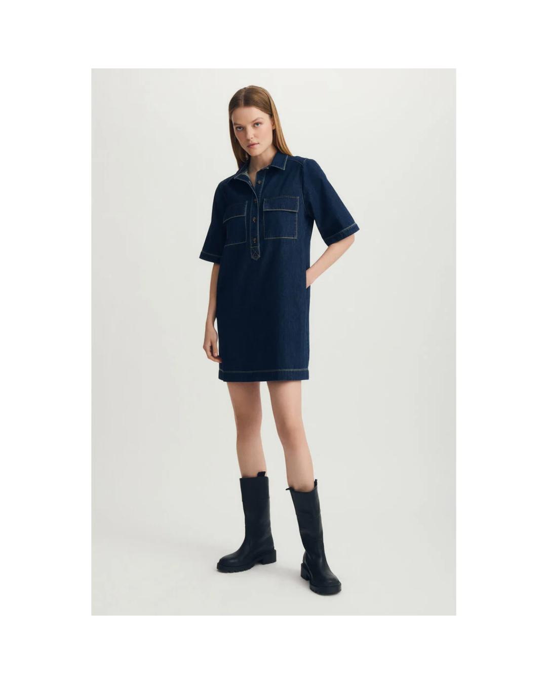 short sleeve mini denim dress