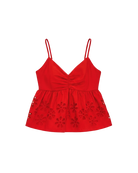 red tank top with eyelet detail