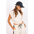 crop tank top in beige with ruching at the sides