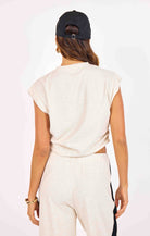 crop tank top in beige with ruching at the sides