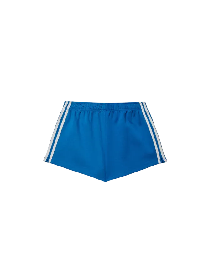blue short with white stripe on the sides