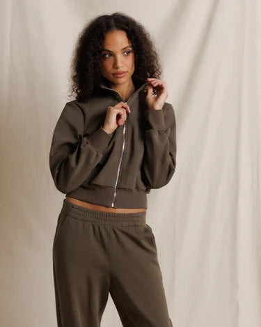 green zip up sweatshirt