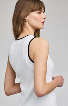 ribbed white tank with black piping