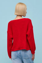 red knit cardigan