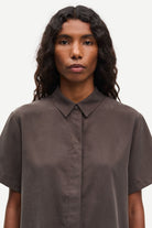 short sleeve brown button up